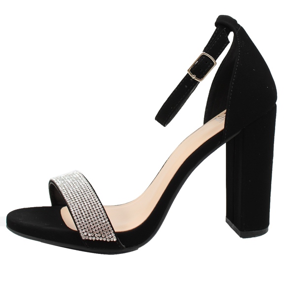 Shoes - Black Shiny Studs Wide Strap Ankle Strap Sandal